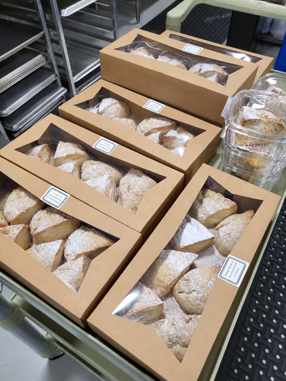 Boxed SconeGrown scones ready for local pickup